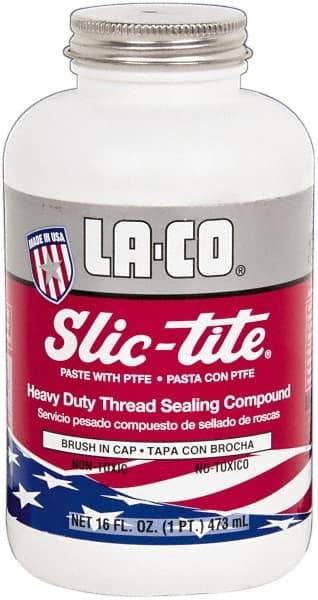 LA-CO - 1 Pt Brush Top Can White Thread Sealant - Paste with PTFE, 500°F Max Working Temp, For Metal, PVC, CPVC & ABS Plastic Pipe Threads - A1 Tooling