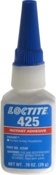 Loctite - 20gr. Bottle, Blue, Low Strength Liquid Threadlocker - Series 425, 24 hr Full Cure Time - A1 Tooling