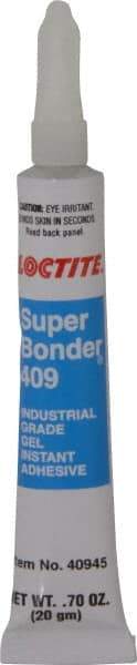 Loctite - 0.70 oz Tube Clear Instant Adhesive - Series 409, 75 sec Working Time, 24 hr Full Cure Time, Bonds to Metal, Plastic & Rubber - A1 Tooling