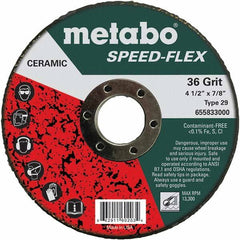 Metabo - 4-1/2" Diam, 7/8" Hole, 36 Grit Ceramic Alumina Fiber Disc - A1 Tooling