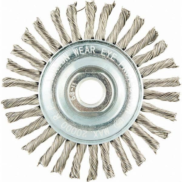 Norton - 4" OD, 5/8-11 Arbor Hole, Standard Twist Knot Stainless Steel Wheel Brush - A1 Tooling