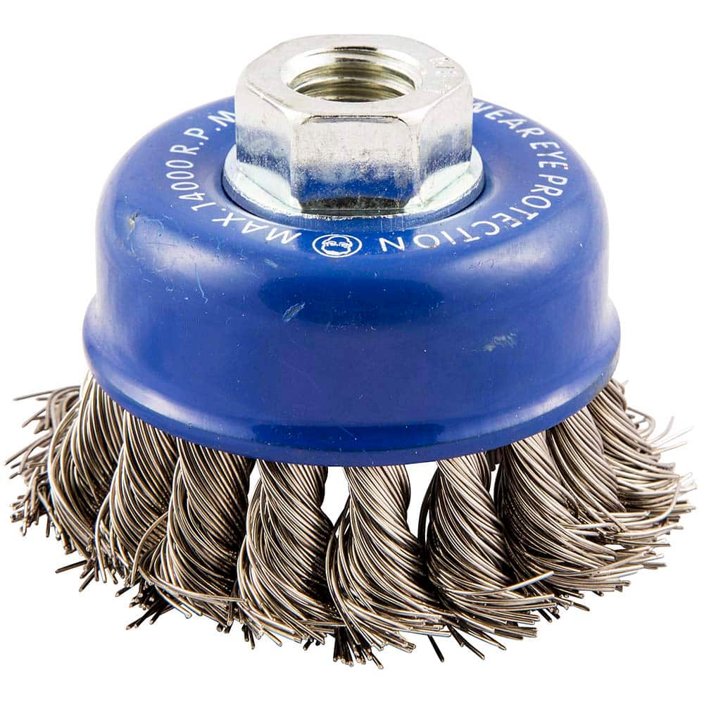 Norton - 2-3/4" Diam 5/8-11 Threaded Arbor Stainless Steel Fill Cup Brush - A1 Tooling