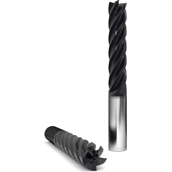 Corner Radius End Mill: 1″ Dia, 4-1/4″ LOC, 0.09″ Radius, 5 Flutes, Solid Carbide 7″ OAL, 1″ Shank Dia, 38 ° Helix, AlCr Coated, Corner Radius End, Series 2205