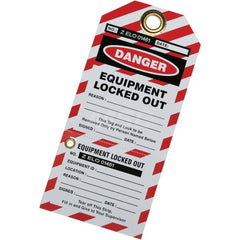 Ability One - Safety & Facility Tags; Message Type: Lockout Tag ; Header: DANGER ; Front Legend: Equipment Lockout Out ; Back Legend: EQUIPMENT LOCKED OUT BY _____ DATE ______ ; Material Type: Vinyl ; Language: English - Exact Industrial Supply