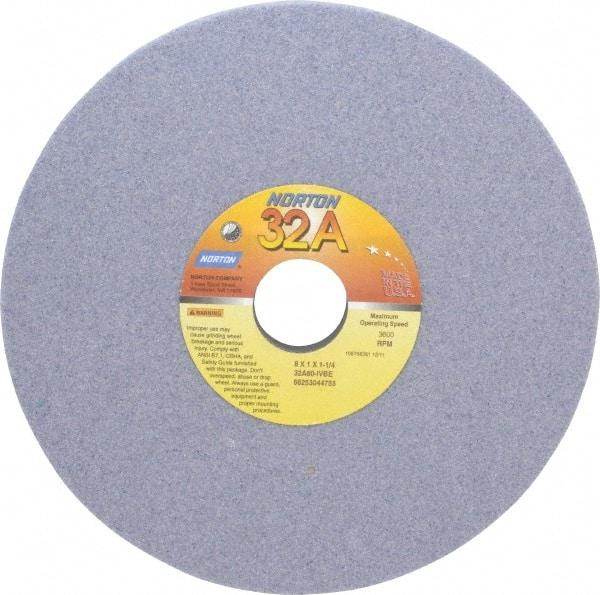 Norton - 8" Diam x 1-1/4" Hole x 1" Thick, I Hardness, 60 Grit Surface Grinding Wheel - Aluminum Oxide, Type 5, Medium Grade, 3,600 Max RPM, Vitrified Bond, One-Side Recess - A1 Tooling