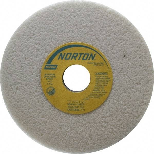 Norton - 7" Diam x 1-1/4" Hole x 1/2" Thick, H Hardness, 46 Grit Surface Grinding Wheel - Aluminum Oxide, Type 1, Coarse Grade, 3,600 Max RPM, Vitrified Bond, No Recess - A1 Tooling