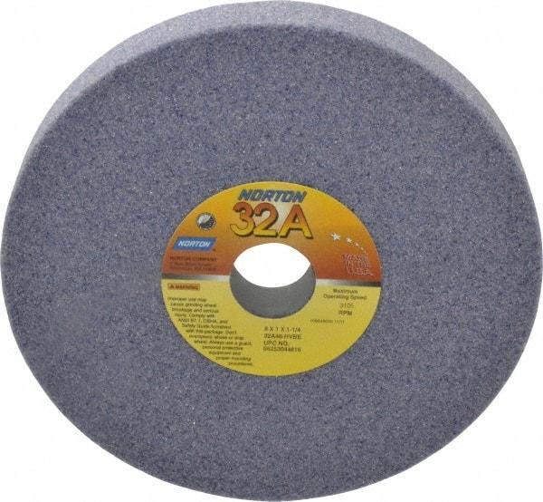 Norton - 8" Diam x 1-1/4" Hole x 1" Thick, H Hardness, 46 Grit Surface Grinding Wheel - Aluminum Oxide, Type 1, Coarse Grade, 3,105 Max RPM, Vitrified Bond, No Recess - A1 Tooling