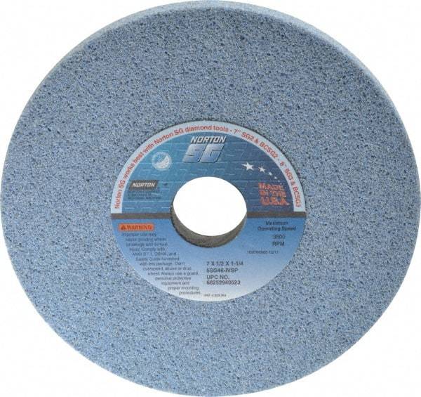 Norton - 7" Diam x 1-1/4" Hole x 1/2" Thick, I Hardness, 46 Grit Surface Grinding Wheel - Ceramic, Type 1, Coarse Grade, 3,600 Max RPM, Vitrified Bond, No Recess - A1 Tooling