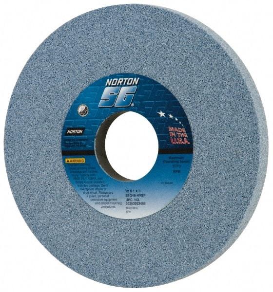 Norton - 12" Diam x 3" Hole x 1" Thick, H Hardness, 46 Grit Surface Grinding Wheel - Ceramic, Type 1, Coarse Grade, 2,070 Max RPM, Vitrified Bond, No Recess - A1 Tooling