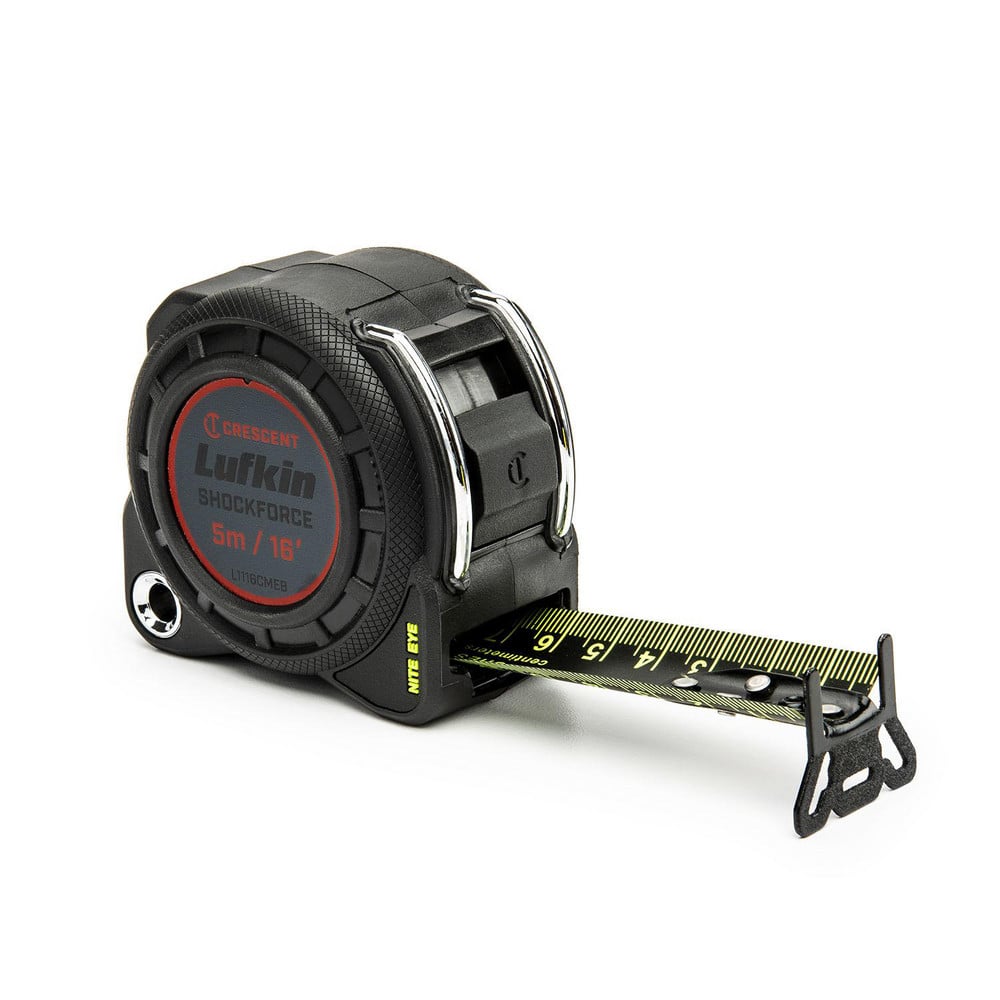 Tape Measures; Graduation (Feet): 1/16th; Blade Material: Nylon; Steel; Standout Length (Feet): 14.00; Case Type: Closed; Rewind Type: Automatic; Case Material: ABS Plastic; Lock Type: Slide; Blade Color: Black; Case Color: Black; Belt Clip: Yes; Length F