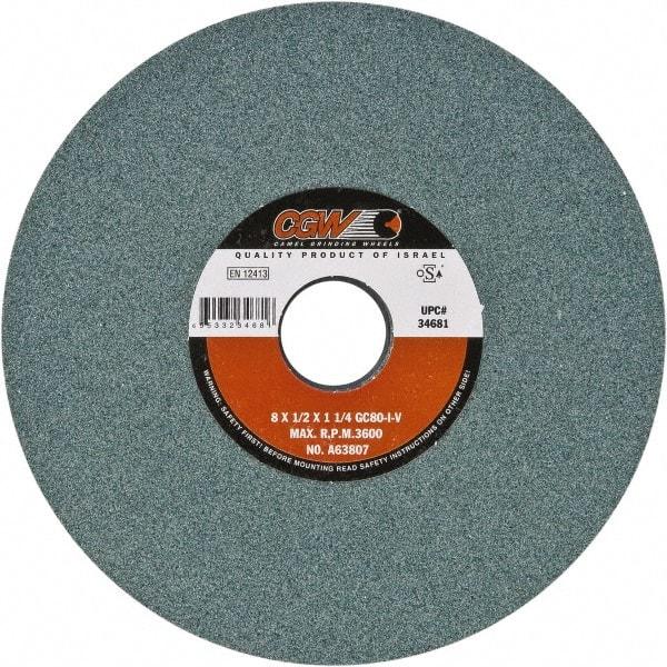 Camel Grinding Wheels - 8" Diam x 1-1/4" Hole x 1/4" Thick, I Hardness, 80 Grit Surface Grinding Wheel - Silicon Carbide, Type 1, Fine Grade, Vitrified Bond, No Recess - A1 Tooling