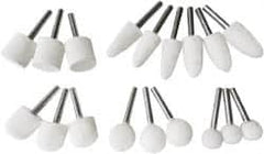 Value Collection - 18 Piece, 1/4" Shank Diam, Wool Felt Bob Set - Medium Density, Includes Ball, Cone, Cylinder, Flame, Olive & Oval Bobs - A1 Tooling