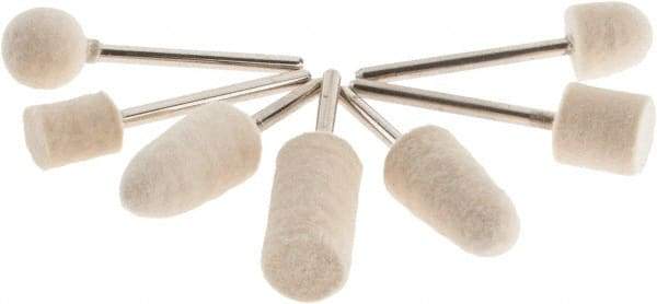 Value Collection - 7 Piece, 1/8" Shank Diam, Wool Felt Bob Set - Medium Density, Includes Ball, Cone, Cylinder, Flame, Olive & Oval Bobs - A1 Tooling