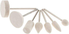 Value Collection - 7 Piece, 3/32" Shank Diam, Wool Felt Bob Set - Medium Density, Includes Ball, Cone, Cylinder, Flame, Olive & Oval Bobs - A1 Tooling