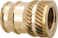 E-Z LOK - 1/4-20, 0.321" Small to 0.363" Large End Hole Diam, Brass Double Vane Tapered Hole Threaded Insert - 3/8" Insert, 0.332" Pilot Diam, 1/2" OAL, 0.194" Min Wall Thickness, 11/32" Drill, 0.194" Min Grip - A1 Tooling