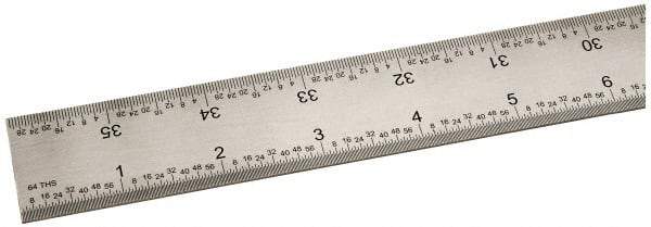 SPI - 36" Long, 1/100, 1/64, 1/32, 1/10" Graduation, Rigid Steel Rule - 5R Graduation Style, 1-1/4" Wide, Silver, Satin Chrome Finish - A1 Tooling