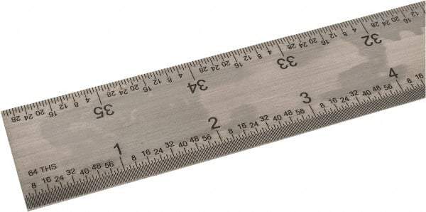 SPI - 36" Long, 1/100, 1/64, 1/50, 1/32" Graduation, Rigid Steel Rule - 16R Graduation Style, 1-1/4" Wide, Silver, Satin Chrome Finish - A1 Tooling