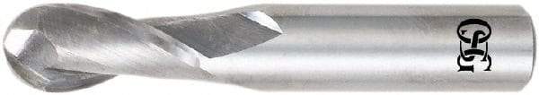 OSG - 10mm Diam, 25mm LOC, 2 Flute Solid Carbide Ball End Mill - Uncoated, Single End, 70mm OAL, 10mm Shank Diam, Spiral Flute - A1 Tooling