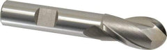 Hertel - 5/8" Diam, 1-1/8" LOC, 2 Flute High Speed Steel Ball End Mill - Uncoated, Single End, 3-1/8" OAL, 1/2" Shank Diam, Spiral Flute - A1 Tooling