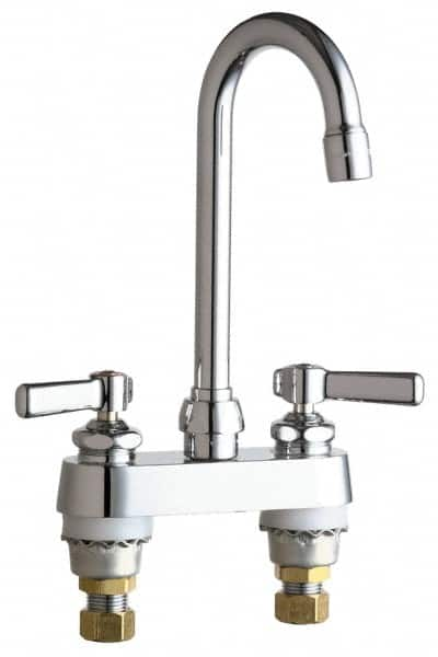 Chicago Faucets - Lever Handle, Deck Mounted Bathroom Faucet - Two Handle, No Drain, Gooseneck Spout - A1 Tooling