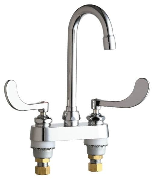 Chicago Faucets - Wrist Blade Handle, Deck Mounted Bathroom Faucet - Two Handle, Educational and Healthcare Drain, Gooseneck Spout - A1 Tooling