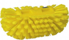 Vikan - 1-1/2" Bristle Length, Polyester Utility Scrub Brush - 5-1/2" Wide Head, 8" OAL, European Threaded Handle, Yellow, Polypropylene Block - A1 Tooling