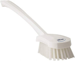 Vikan - 1.3" Bristle Length, Polyester Scrub Brush - 4" Long x 2-3/4" Wide Head, 15-3/4" OAL, White, Polypropylene Block - A1 Tooling