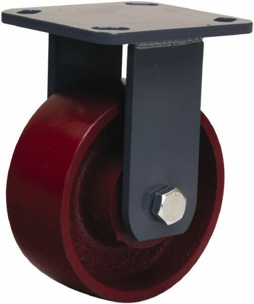 Hamilton - 5" Diam x 2" Wide x 6-1/2" OAH Top Plate Mount Rigid Caster - Cast Iron, 1,300 Lb Capacity, Sealed Precision Ball Bearing, 4 x 4-1/2" Plate - A1 Tooling