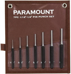 Paramount - 7 Piece, 1/16 to 1/4", Pin Punch Set - Hexagon Shank, Comes in Canvas Roll - A1 Tooling