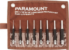 Paramount - 8 Piece, 1/16 to 5/16", Pin Punch Set - Round Shank, Comes in Canvas Roll - A1 Tooling