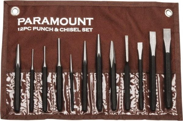 Paramount - 12 Piece Punch & Chisel Set - 13/64 to 1/2" Chisel, 3/8 to 3/16" Punch, Hexagon Shank - A1 Tooling