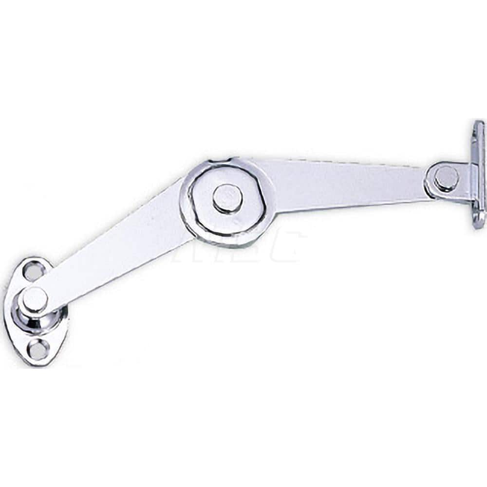 Damping Stays; Type: Locking Stay with Catch; Capacity: 67.000; Overall Length (mm): 119.6000; Thickness (mm): 1.6; Width (mm): 28.00; Side: Right Hand; Maximum Opening: 90.000; Finish/Coating: Chrome; Mounting Hole Size Diameter: 3.600; Applications: For