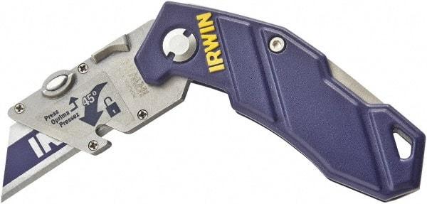 Irwin - Fixed Folding Utility Knife - Blue Aluminum Handle, 1 Blade Included - A1 Tooling