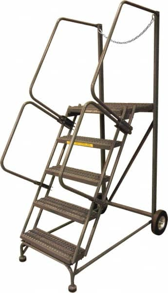 Ballymore - 80" 5 Step Rolling Warehouse Ladder - Truck & Dock Access, 450 Lb Capacity, 50" Platform Height, 32" Base Width x 53" Base Depth, Serrated - A1 Tooling