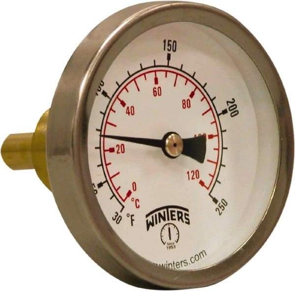 Winters - 30 to 250°F, Industrial Thermometer with Standard Thermowell - 1 Inch Immersion Length, 2.012 Inch Stem Length, 2 Inch Long, 3/4 Inch Thread - A1 Tooling