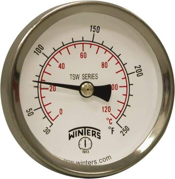 Winters - 30 to 250°F, Industrial Thermometer with Standard Thermowell - 1 Inch Immersion Length, 1.61 Inch Stem Length, 2 Inch Long, 1/2 Inch Thread - A1 Tooling