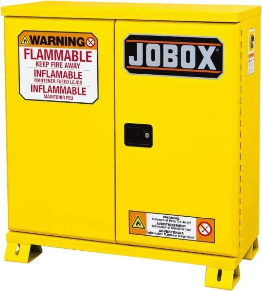 Jobox - 2 Door, 1 Shelf, Yellow Steel Standard Safety Cabinet for Flammable and Combustible Liquids - 49" High x 46-3/32" Wide x 19-5/8" Deep, Manual Closing Door, 30 Gal Capacity - A1 Tooling