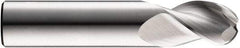 SGS - 3/8" Diam, 1" LOC, 3 Flute Solid Carbide Ball End Mill - Uncoated, Single End, 2-1/2" OAL, 3/8" Shank Diam, Spiral Flute - A1 Tooling