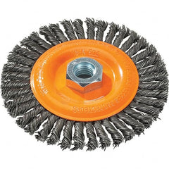 WALTER Surface Technologies - 5" OD, 5/8-11 Arbor Hole, Stringer Bead Steel Wheel Brush - 1/4" Face Width, 0.02" Filament Diam, 15,000 RPM - A1 Tooling