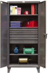 Strong Hold - 3 Shelf 3 Bin Locking Storage Cabinet - Steel, 36" Wide x 24" Deep x 78" High, Dark Gray - A1 Tooling