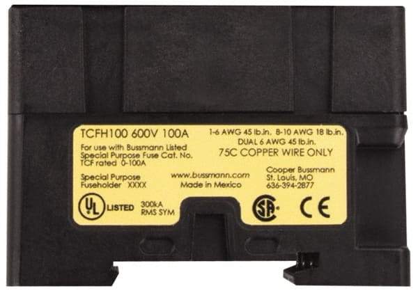 Cooper Bussmann - 1 Pole, 600 VAC/VDC, 100 Amp, DIN Rail Mount Fuse Holder - Compatible with CF, J Class, 1.05 Inch Wide Fuse - A1 Tooling