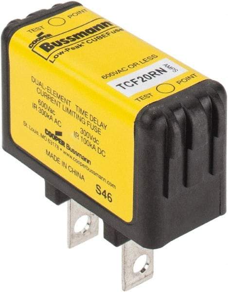 Cooper Bussmann - 300 VDC & 600 VAC, 20 Amp, Time Delay General Purpose Fuse - Plug-in Mount, 47.75mm OAL, 100 at DC, 200 (CSA RMS), 300 (UL RMS) kA Rating - A1 Tooling