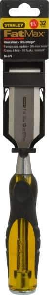 Stanley - 9" OAL x 1-1/4" Blade Width Wood Chisel - 1-1/4" Tip, Acetate & Rubber Grip Handle - A1 Tooling