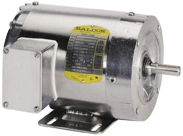 Baldor - 1 hp, TENV Enclosure, 1,725 RPM, 208-230/460 Volt, 60/50 Hz, Three Phase Energy Efficient Motor - Size 56C Frame, C-Face/Base Mount, 1 Speed, Ball Bearings, 1.60 Full Load Amps, F Class Insulation - A1 Tooling