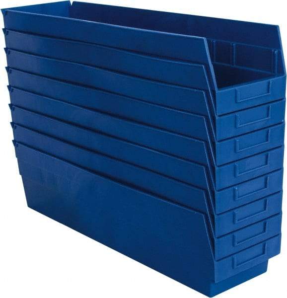 Quantum Storage - 50 Lb. Load Capacity, 23-5/8" Deep, Blue Polypropylene Hopper Shelf Bin - 6" High x 6-5/8" Wide x 23-5/8" Long - A1 Tooling