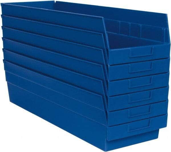 Quantum Storage - 50 Lb. Load Capacity, 23-5/8" Deep, Blue Polypropylene Hopper Shelf Bin - 6" High x 8-3/8" Wide x 23-5/8" Long - A1 Tooling