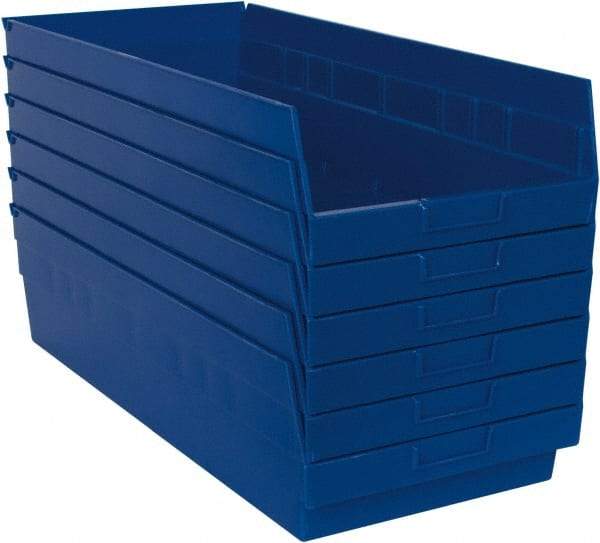 Quantum Storage - 50 Lb. Load Capacity, 23-5/8" Deep, Blue Polypropylene Hopper Shelf Bin - 6" High x 11-1/8" Wide x 23-5/8" Long - A1 Tooling