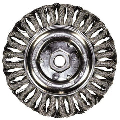 PFERD - 4" OD, 5/8-11 Arbor Hole, Knotted Stainless Steel Wheel Brush - 3/8" Face Width, 3/4" Trim Length, 0.02" Filament Diam, 15,000 RPM - A1 Tooling