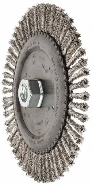 PFERD - 6-7/8" OD, 5/8-11 Arbor Hole, Knotted Stainless Steel Wheel Brush - 3/16" Face Width, 1-1/2" Trim Length, 0.02" Filament Diam, 9,000 RPM - A1 Tooling