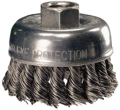 PFERD - 2-3/4" Diam, 5/8-11 Threaded Arbor, Steel Fill Cup Brush - 0.014 Wire Diam, 7/8" Trim Length, 14,000 Max RPM - A1 Tooling